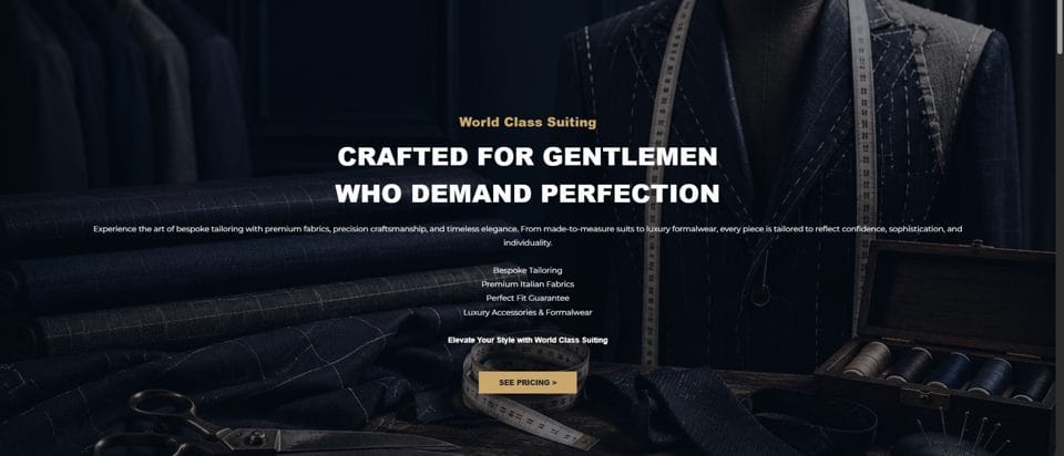 World Class Suiting website homepage