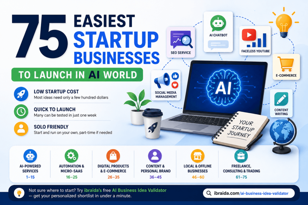 75 easiest startup businesses in AI world